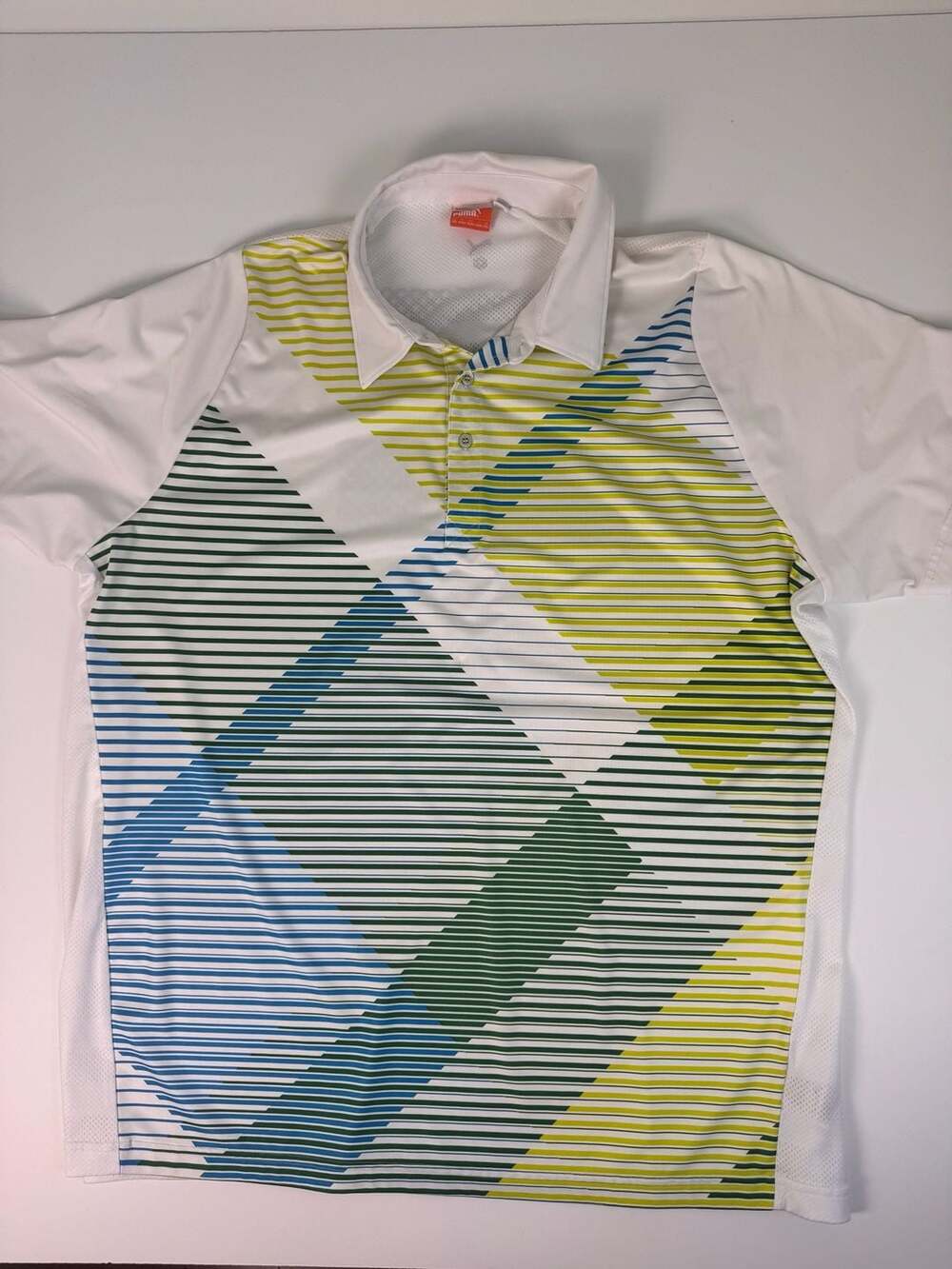 Puma Sportlifestyle Golf Polo Shirt Mens XXL Geometric Striped Short Sleeve